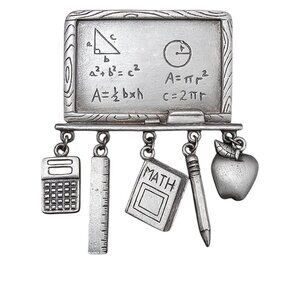 JJ Jonette Jewelry Vintage Silver Tone Math Teachers Classroom Charms Brooch Pin